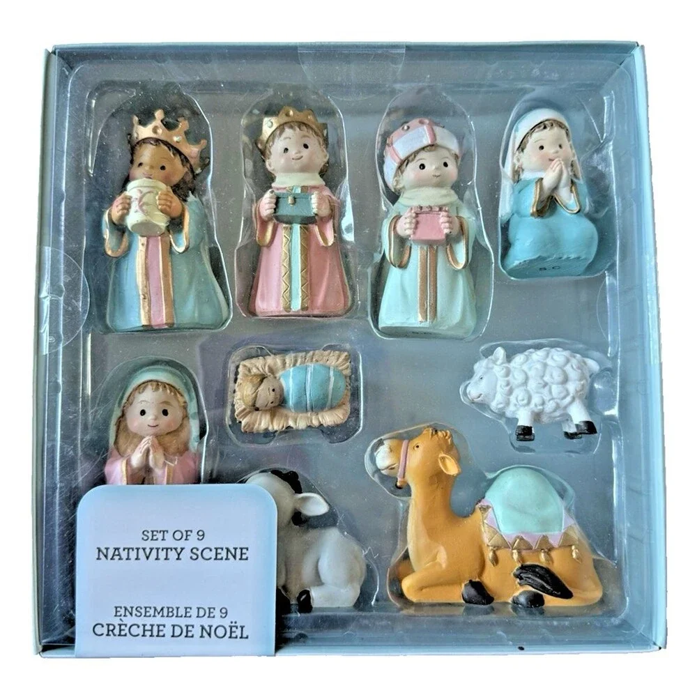 Love And Light Christmas Nativity 9 Piece Set Resin Baby Jesus Camel New in Box